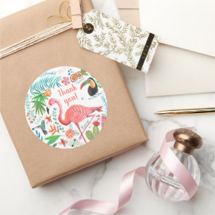 Sticker Rond Flamant rose Filles tropicales Anniversaire