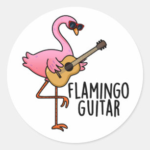 Sticker Rond Flamant rose Guitare Funny Music Pun