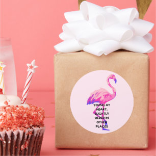 Sticker Rond Flamant rose Jeune Au Coeur Drôle Dire Citation