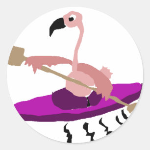 Sticker Rond Flamant rose Kayaking drôle