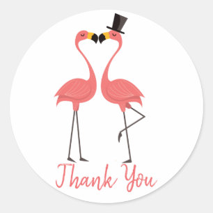 Sticker Rond Flamant rose Merci rose Mariage tropical Luau