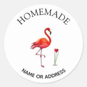 Sticker Rond Flamant Rose Mignon & Cœur Faits Maison