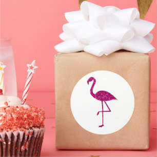 Sticker Rond Flamant rose pailleté faux brillants