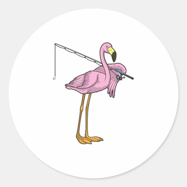 Sticker Rond Flamant rose Pêche Pêcheur Pêcheur canne (Devant)