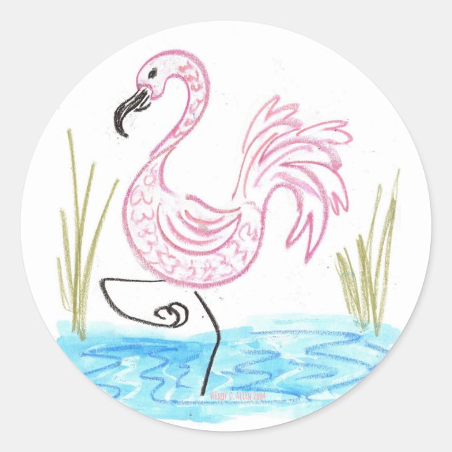 Sticker Rond Flamant rose rose 13 (Devant)