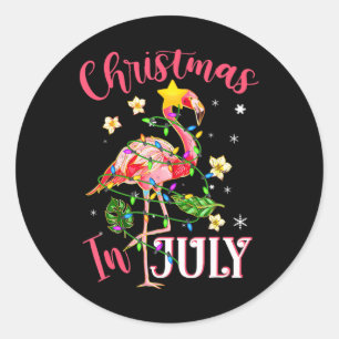 Sticker Rond Flamant rose rose à Santa Hat Noël en juillet pour