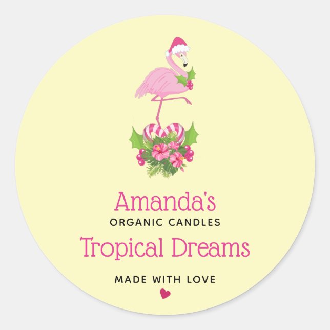 Sticker Rond Flamant rose rose en chandelle lunaire de Santa Ha (Devant)