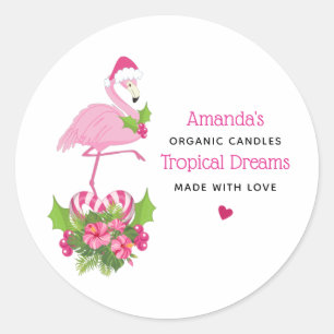 Sticker Rond Flamant rose rose en chandelle lunaire de Santa Ha