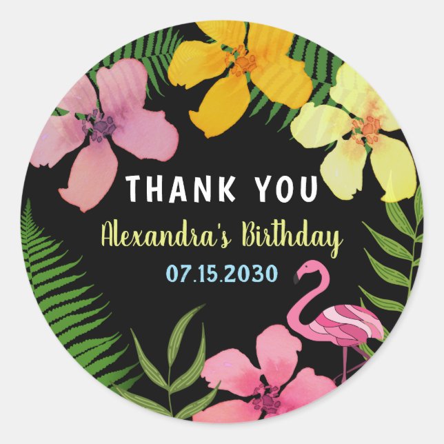 Sticker rond Flamant rose rose Merci classique (Devant)