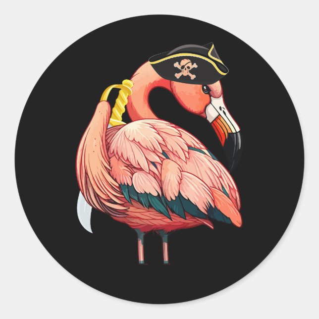 Sticker Rond Flamant rose rose Pirate Halloween Filles de fête  (Devant)