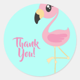 Sticker Rond Flamant rose rose Tropical 1er anniversaire Merci