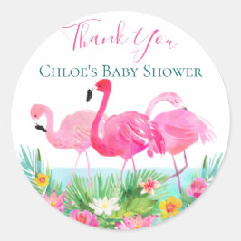 Sticker Rond Flamant rose rose tropical personnalisé
