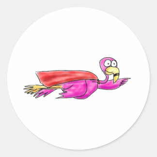 Sticker Rond Flamant rose super rose Fyling Cape Whimsical Art