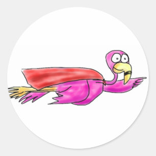 Sticker Rond Flamant rose super rose Fyling Cape Whimsical Art