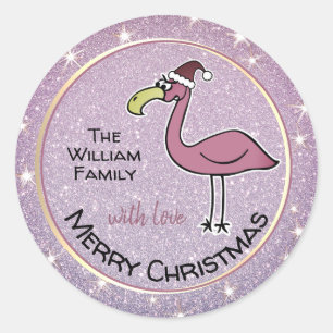 Sticker Rond Flamant rose X-Mas Hilaire Lumière Parties scintil