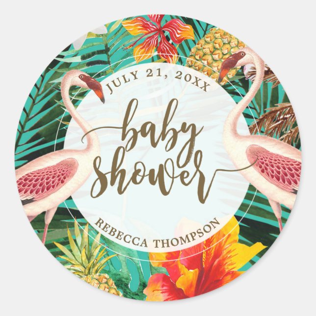 Sticker Rond flamant tropical d'autocollant de faveur de baby (Devant)