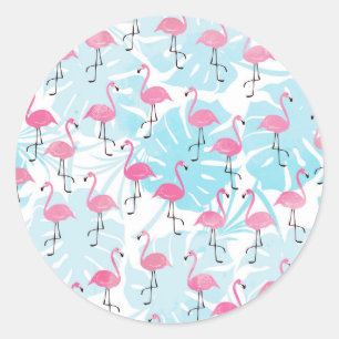 Sticker Rond Flamants gracieux et feuilles de monstère