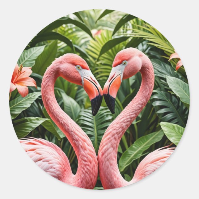 Sticker Rond Flamants roses en forme de coeur - Tropical Rose L (Devant)