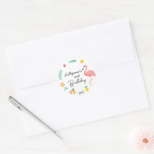 Sticker Rond Flamants roses Jolie fête tropicale d'anniversaire