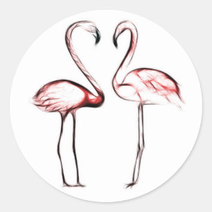 Sticker Rond Flamants Roses Peach Faveur de Fête Flamant