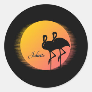 Sticker Rond Flamants roses Sunset personnel avec nom