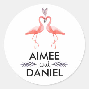 Sticker Rond Flamants roses tropical mariage baiser flamant r