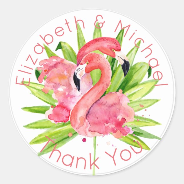 Sticker Rond Flamants roses tropicaux Merci rose Favoriser l'em (Devant)