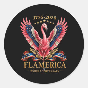 Sticker Rond Flamerica 250e anniversaire flamant patriotique