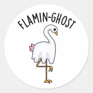 Sticker Rond Flamin-fantôme Funny Flamant rose Fantôme Pun