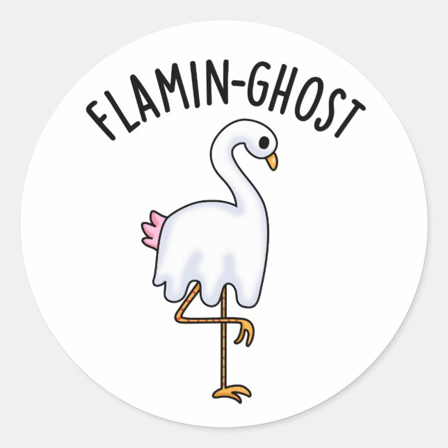 Sticker Rond Flamin-fantôme Funny Flamant rose Fantôme Pun (Devant)