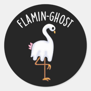 Sticker Rond Flamin-fantôme Funny Flamant rose Fantôme Pun Fant