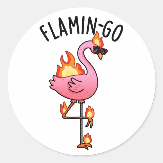 Sticker Rond Flamin-go Funny Flamant rose Pun (Devant)