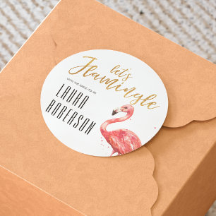 Sticker Rond Flamingle Gold Parties scintillant   FÊTE DES MARI