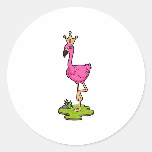 Sticker Rond Flamingo as Princess with Crown (Devant)
