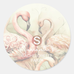 Sticker Rond Flamingo Chic Personnalisé Monogramme Élégant
