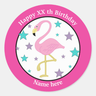 Sticker Rond Flamingo Personnalisé Anniversaire Tout Âge