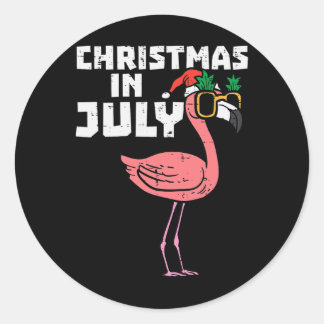 Sticker Rond Flamingo Santa Lunettes de soleil Noël en Juillet