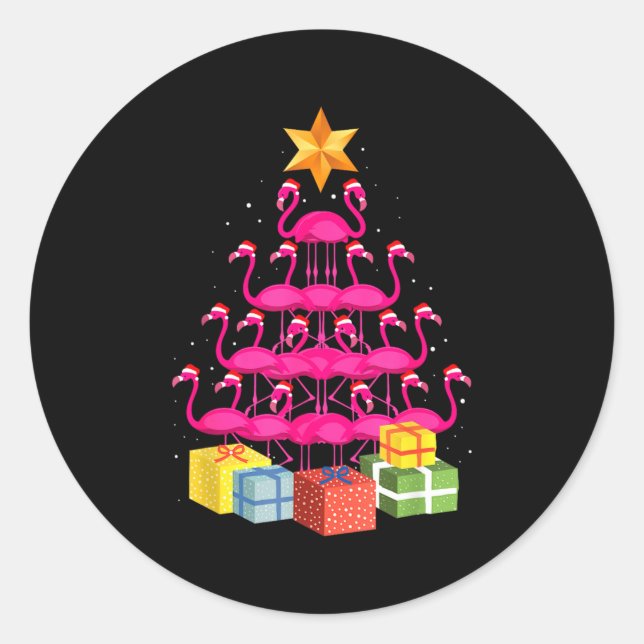 Sticker Rond Flamingo Tree Funny Ugly Christmas  (Devant)