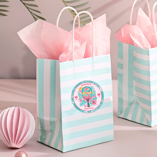 Sticker Rond Flamingo Tropical Rétro Mariage de Pickleball (Créateur téléchargé)