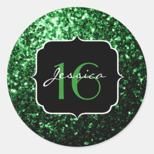 Sticker Rond Flamme de parties scintillant vert foncé brille do