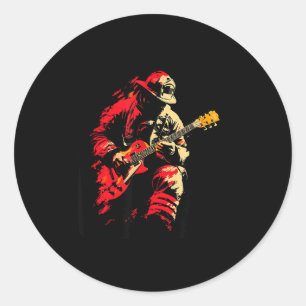 Sticker Rond Flammes cool et guitare de feu pour le rock des po