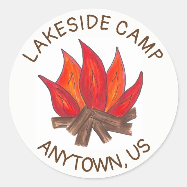 Sticker Rond Flammes de feu de camp d'été Customisées (Devant)