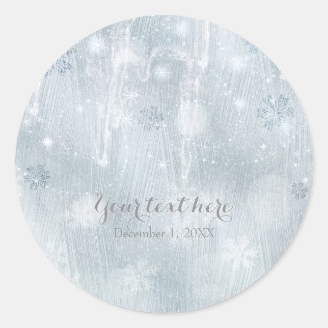 Sticker Rond Flammes de neige blanche Glace hiver Wonderland Fa (Devant)