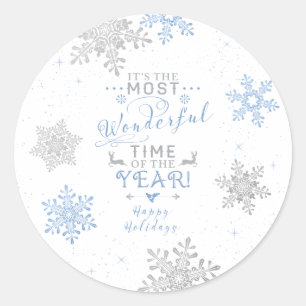 Sticker Rond Flammes de neige Noël Noël gris bleu blanc