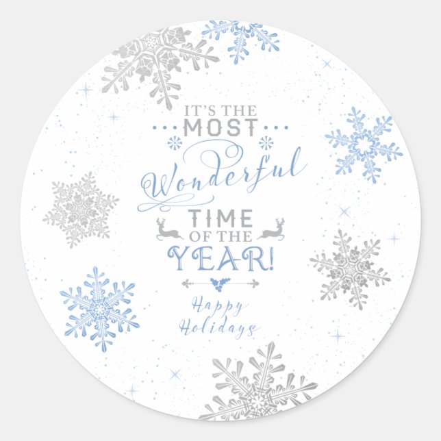 Sticker Rond Flammes de neige Noël Noël gris bleu blanc (Devant)