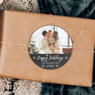 Sticker Rond Flammes de neige Rustiques Chalkboard Photo Joyeus