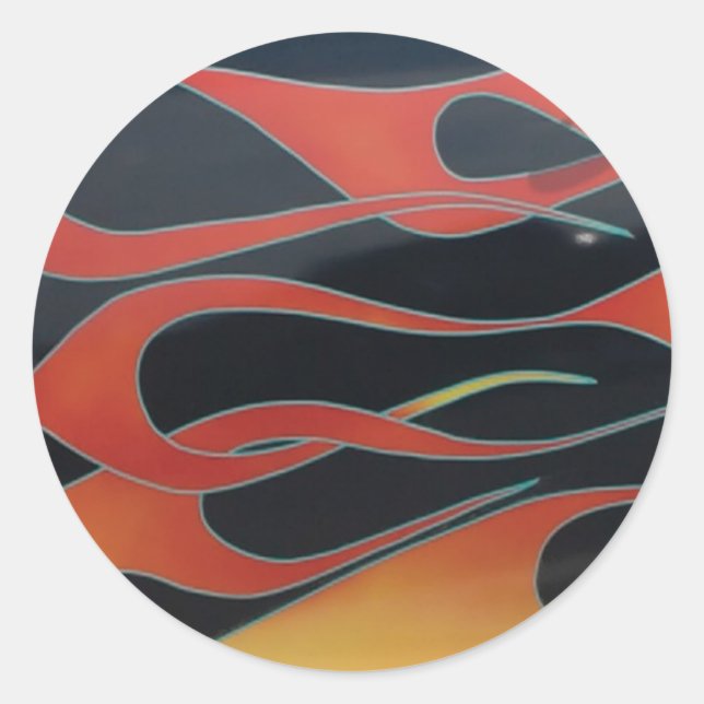 Sticker Rond flammes orange sur noir (Devant)