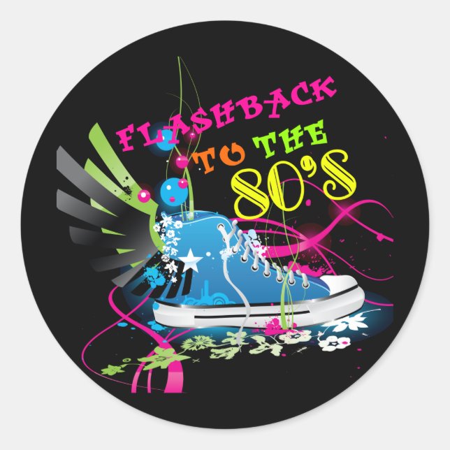 Sticker Rond Flashback vers le Basket Neon des années 80 (Devant)
