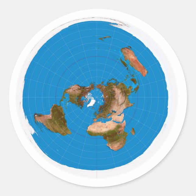 Sticker Rond Flat Earth Map - Azimuthal Equidistant Projection (Devant)