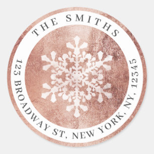 Sticker Rond Fléau de neige artistique rose or Retour Adresse